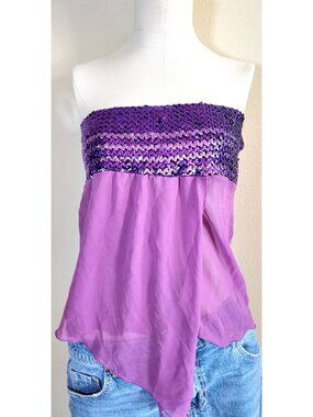 Y2k strapless purple sequined top size Small/Medium READ NOTES